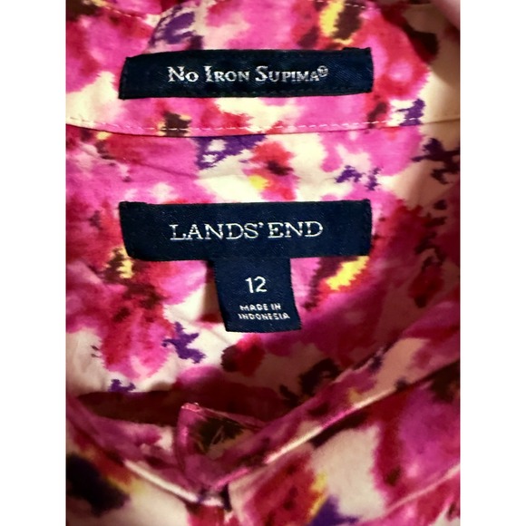 Land's End Career Blouse SZ 12 No Iron Supima Career Chic Floral Fairy - Picture 4 of 7